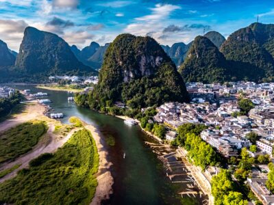 Aerial,View,Of,Yangshuo,And,Li,River,In,The,Guangxi